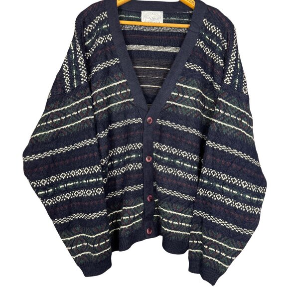 Vintage Grandpa Cardigan Oversized Knit Sweater, Nordic Fair Isle Pattern - Picture 2 of 8